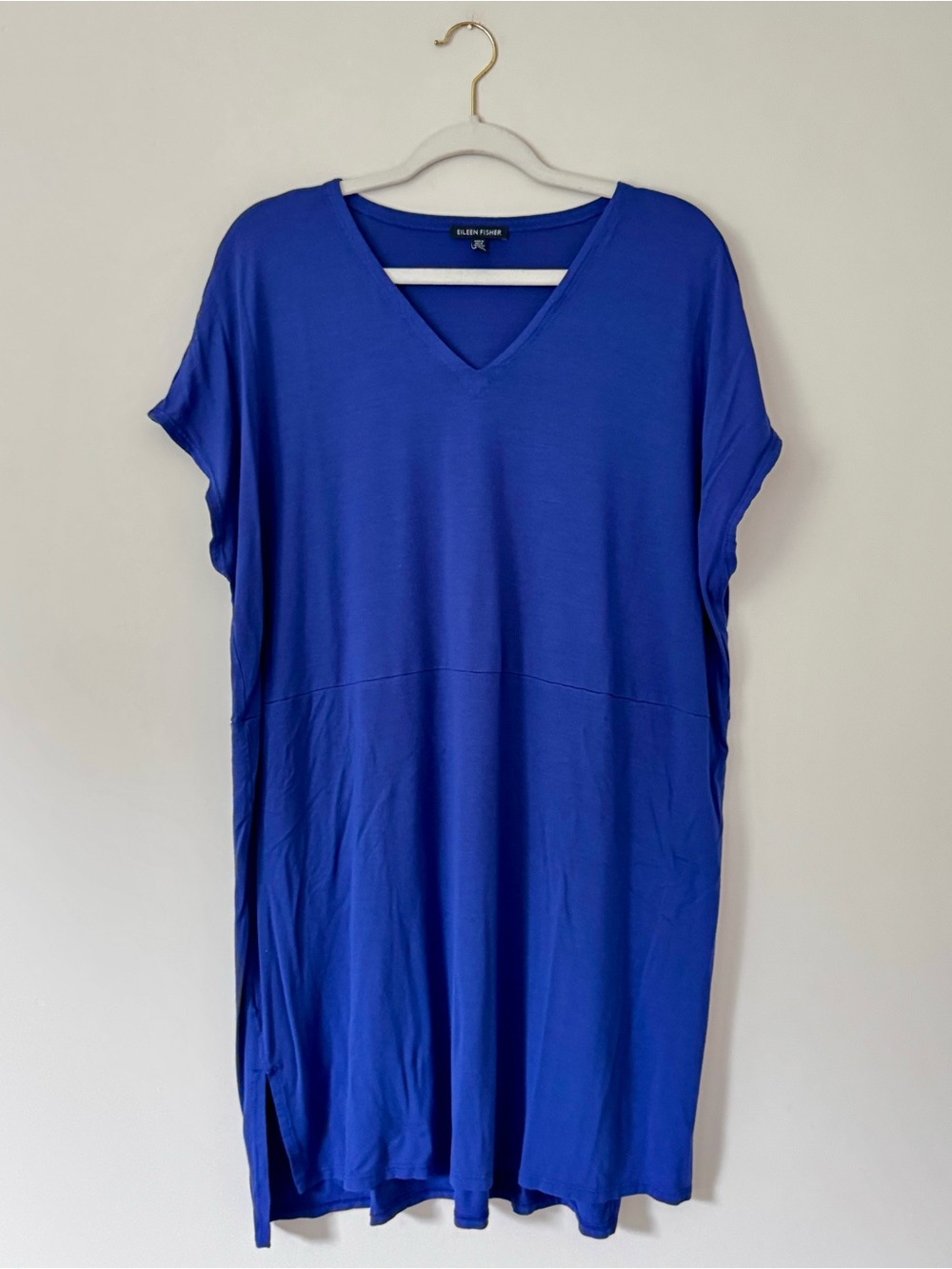 Eileen Fisher Drop Shoulder V Neck Tunic / Mini Dress, Royal Blue – Size Large